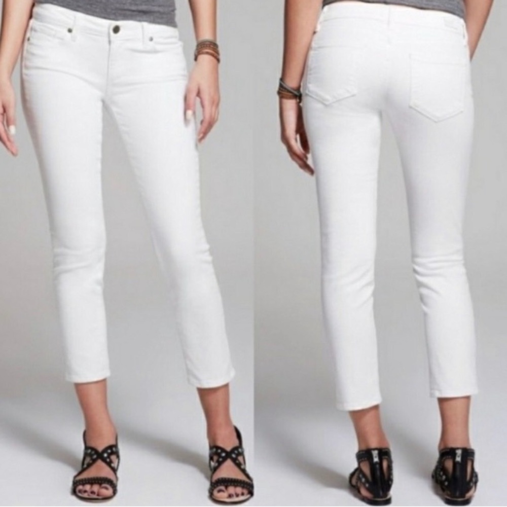 New White Paige Kylie Crop Womens Jeans Vintage Authentic Leather Pants Pockets